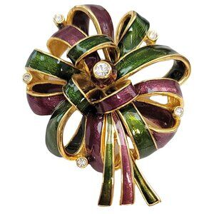 Joan Rivers Gold-Tone, Red And Green Enamel, Clear Rhinestone Sculptural Brooch